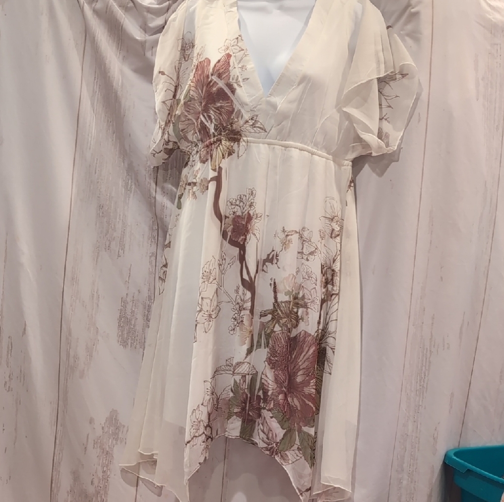 Maurices Asymmetrical Cream and Brown Tunic Dress
